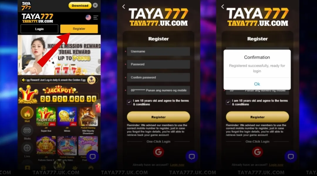 Taya777 Register Form